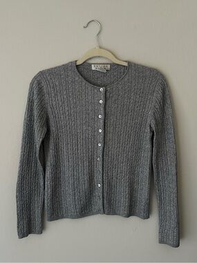 Sutton Studio Cashmere Wool Blend Cable knit Gray Ribbed Button Cardigan M